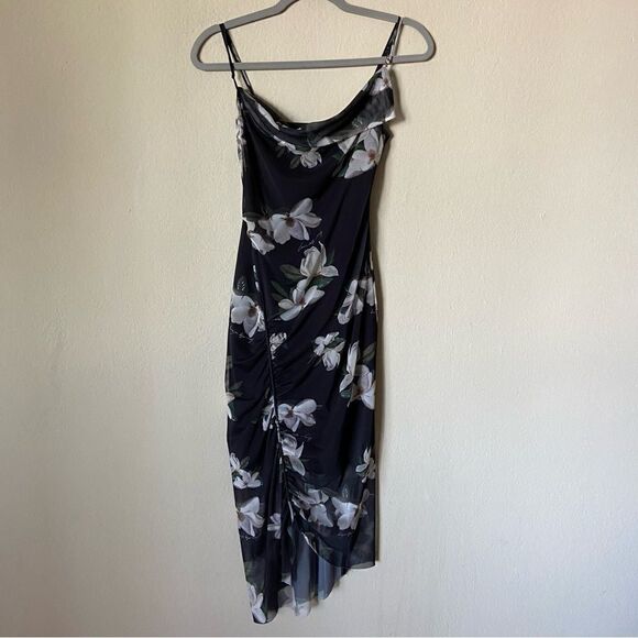 All Saints Ulla Alessandra Midi Black Dress Floral Bodycon Size 2 - Picture 10 of 16